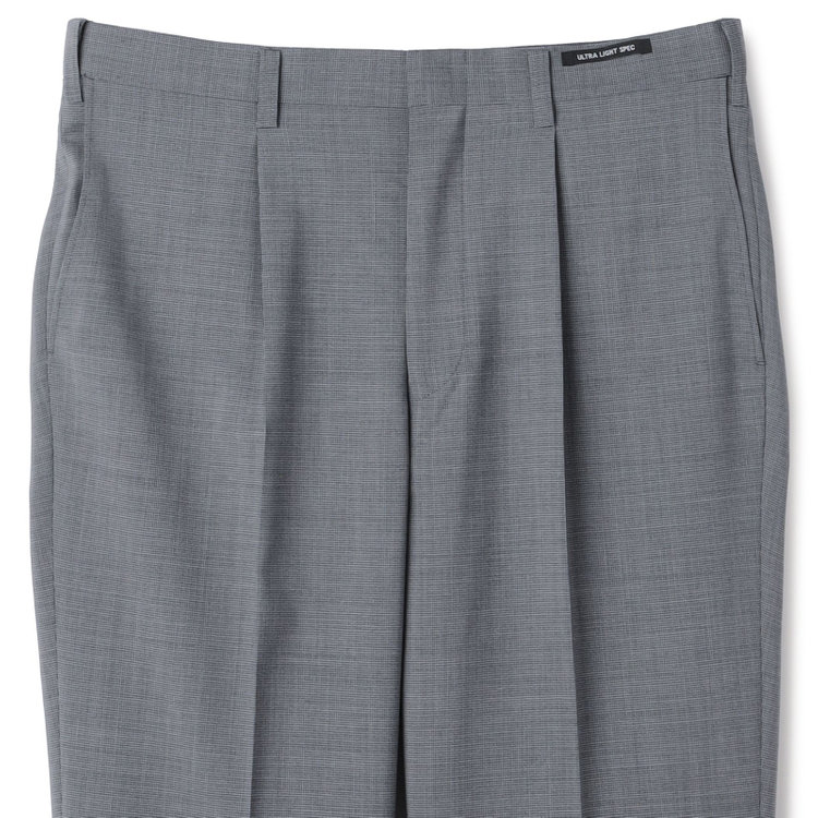 ジョンピアース 【JOHN PEARSE White】【春夏】ウールブレンド 1タックパンツ/グレー×チェック/ウエストムーブ仕様/ULTRA LIGHT SPEC※裾上げ必要 グレー淡色