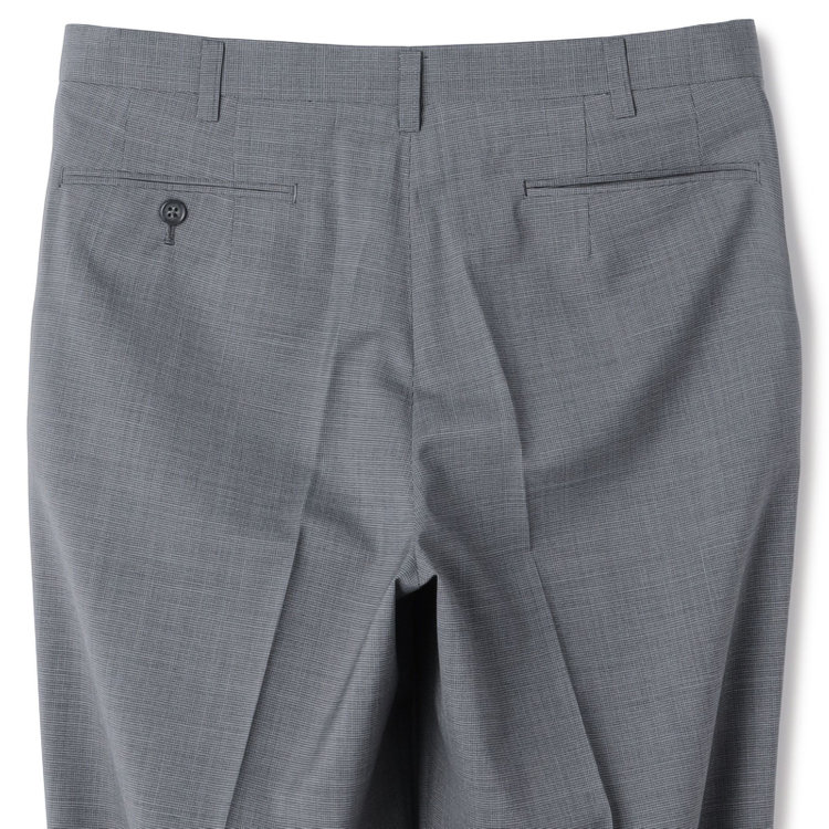 ジョンピアース 【JOHN PEARSE White】【春夏】ウールブレンド 1タックパンツ/グレー×チェック/ウエストムーブ仕様/ULTRA LIGHT SPEC※裾上げ必要 グレー淡色