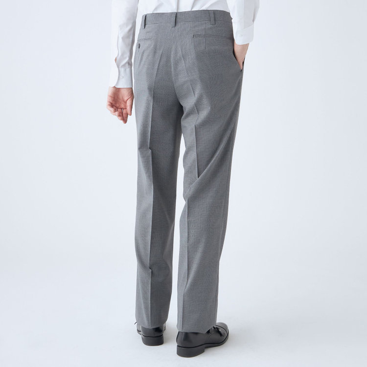 ジョンピアース 【JOHN PEARSE White】【春夏】ウールブレンド 1タックパンツ/グレー×チェック/ウエストムーブ仕様/ULTRA LIGHT SPEC※裾上げ必要 グレー淡色