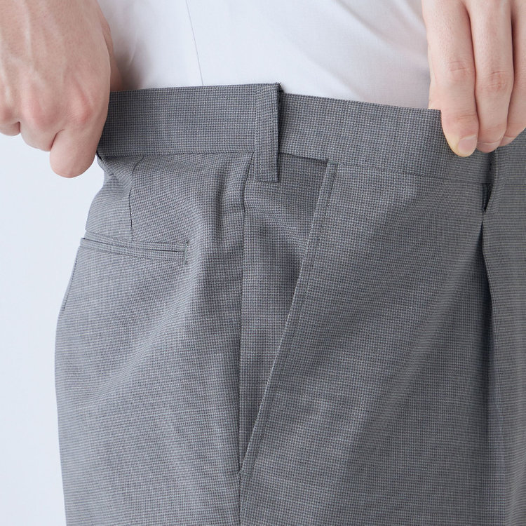 ジョンピアース 【JOHN PEARSE White】【春夏】ウールブレンド 1タックパンツ/グレー×チェック/ウエストムーブ仕様/ULTRA LIGHT SPEC※裾上げ必要 グレー淡色