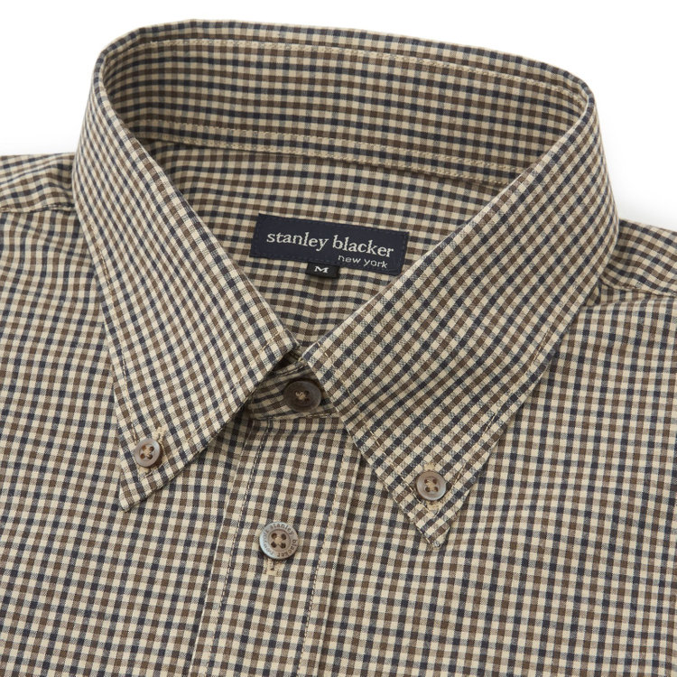 スタンリーブラッカ 【stanley blacker new york】【長袖】チェックボタンダウンシャツ/ベージュ 茶淡色