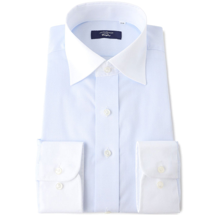 ＪＰコンフォート ネイビー 【JOHN PEARSE comfort navy】【STYLISH】【形態安定】クレリックワイドカラーワイシャツ/ブルー×ドビー 青淡色
