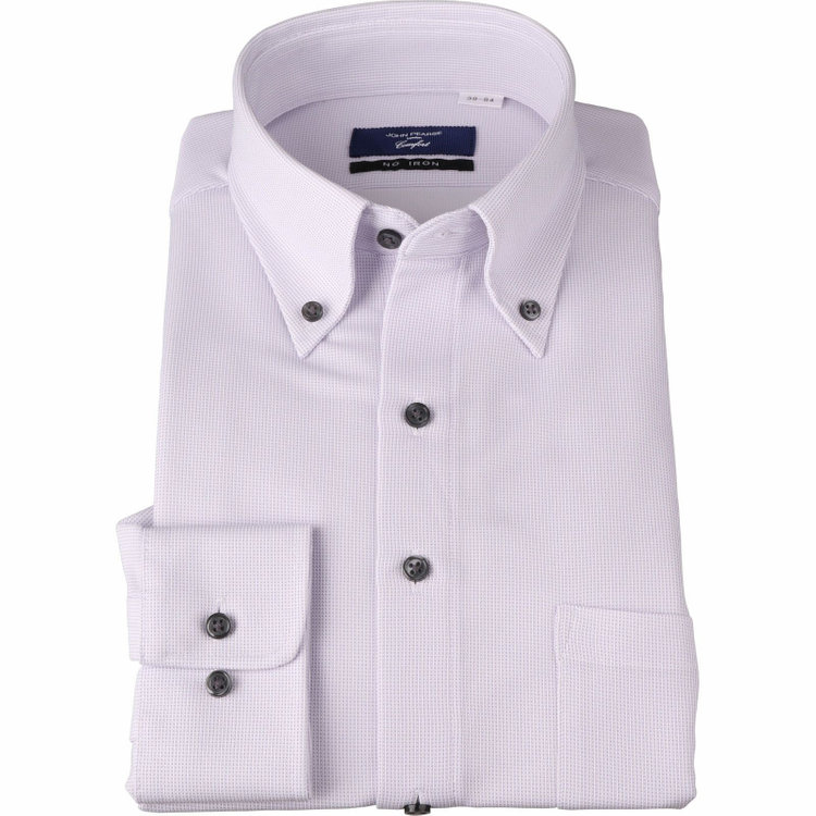 KONAKA　アウトレット 【WEB限定/OUTLET/汚れ・キズ等有】【JOHN PEARSE comfort navy】【ノーアイロン】ボタンダウンドレスワイシャツ/パープル×ドビー/釦・釦付糸：グレー/ULTRA MOVE/ニット素材 パープル系(紫)