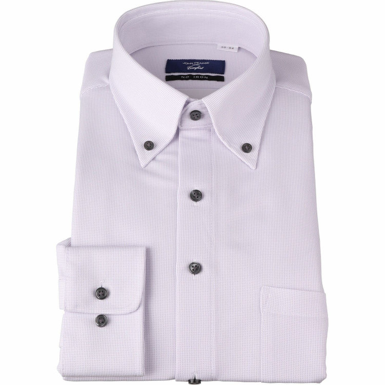 【WEB限定/OUTLET/汚れ・キズ等有】【JOHN PEARSE comfort navy】【ノーアイロン】ボタンダウンドレスワイシャツ/パープル×ドビー/釦・釦付糸：グレー/ULTRA MOVE/ニット素材