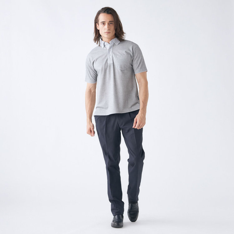 スタンリーブラッカ 【stanley blacker】【半袖】衿切替ポロ/グレー グレー中間