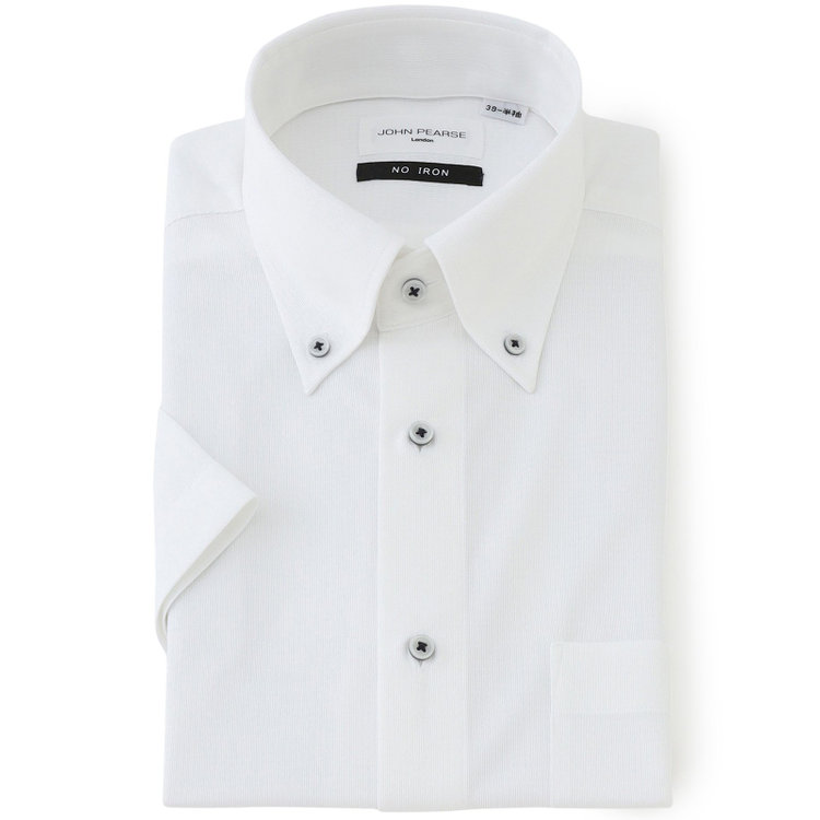 ジョンピアース 【半袖】【JOHN PEARSE White】【ノーアイロン】ボタンダウンドレスワイシャツ/ホワイト×ドビー/ULTRA MOVE/ニット素材 白