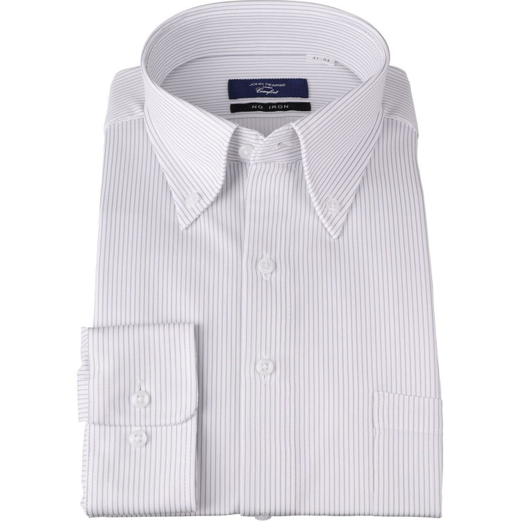 KONAKA　アウトレット 【WEB限定/OUTLET/汚れ・キズ等有】【JOHN PEARSE comfort navy】【ノーアイロン】ボタンダウンドレスワイシャツ/ホワイト×グレーストライプ/ULTRA MOVE/ニット素材 グレー系(灰)