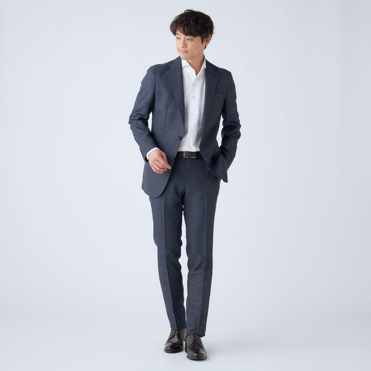 ＪＰコンフォート ネイビー 【JOHN PEARSE comfort navy】【春夏】ショートタックパンツ/ネイビー×チェック/ウエストシャーリング仕様/ULTRA MOVE/※裾上げ必要 紺中間