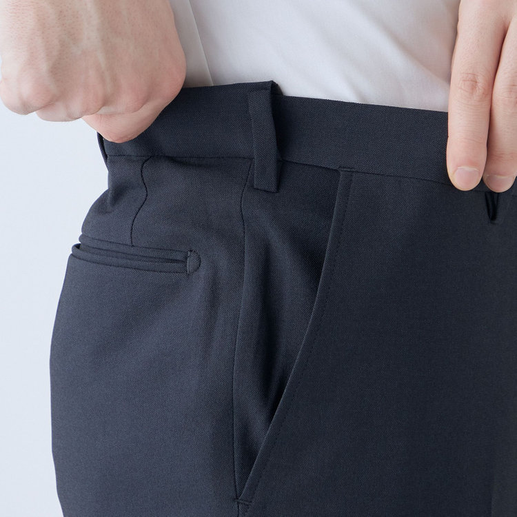 ジョンピアースブラック 【JOHN PEARSE Black SELECT LINE】【春夏】機能性ポリエステル 0タックパンツ/ネイビー/ウエストムーブ仕様/ULTRA MOVE/※裾上げ必要 紺濃色