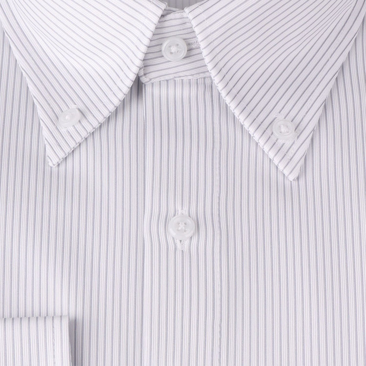 KONAKA　アウトレット 【WEB限定/OUTLET/汚れ・キズ等有】【JOHN PEARSE comfort navy】【ノーアイロン】ボタンダウンドレスワイシャツ/ホワイト×グレーストライプ/ULTRA MOVE/ニット素材 グレー系(灰)