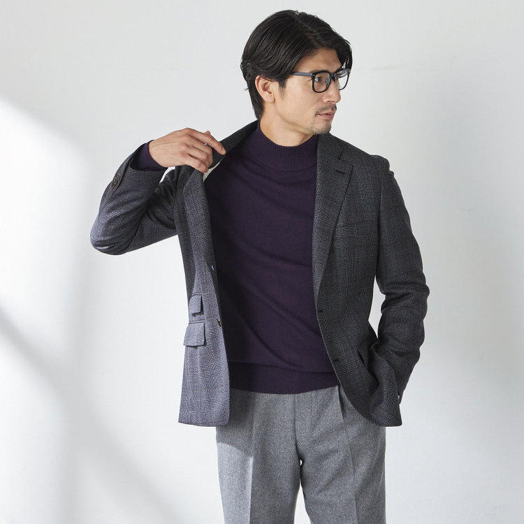 スタンリーブラッカ 【stanley blacker new york】【秋冬】2釦ジャケット/クラシックグレンチェック 紺中間