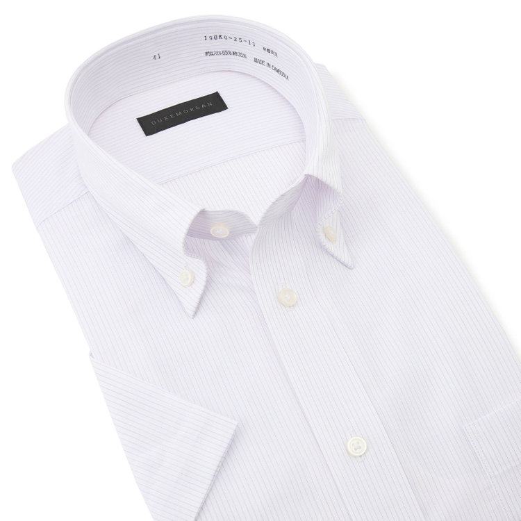ＤＵＫＥ ＭＯＲＧＡ 【半袖】【DUKEMORGAN】【形態安定】ボタンダウンワイシャツ/ホワイト×パープルストライプ 紫中間