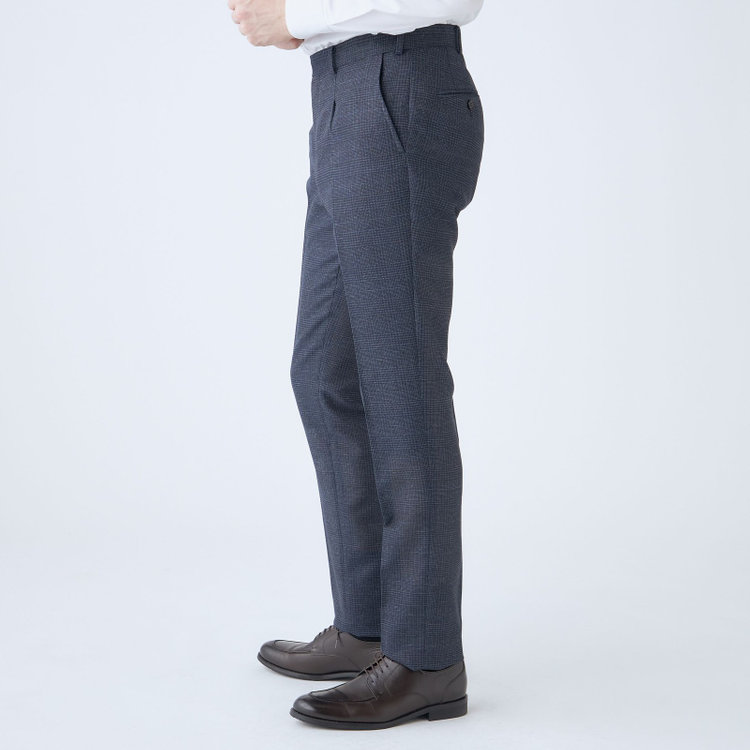 ＪＰコンフォート ネイビー 【JOHN PEARSE comfort navy】【春夏】ショートタックパンツ/ネイビー×チェック/ウエストシャーリング仕様/ULTRA MOVE/※裾上げ必要 紺中間