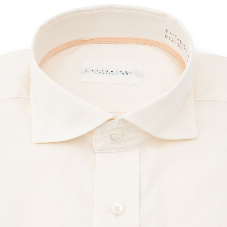 カンサイマンブルー 【パーソナルカラーシャツ】【KANSAIMAN collection】【形態安定】【スタイリッシュシルエット】ワイドカラースナップダウンワイシャツ/ペールトーンオレンジ 橙淡色