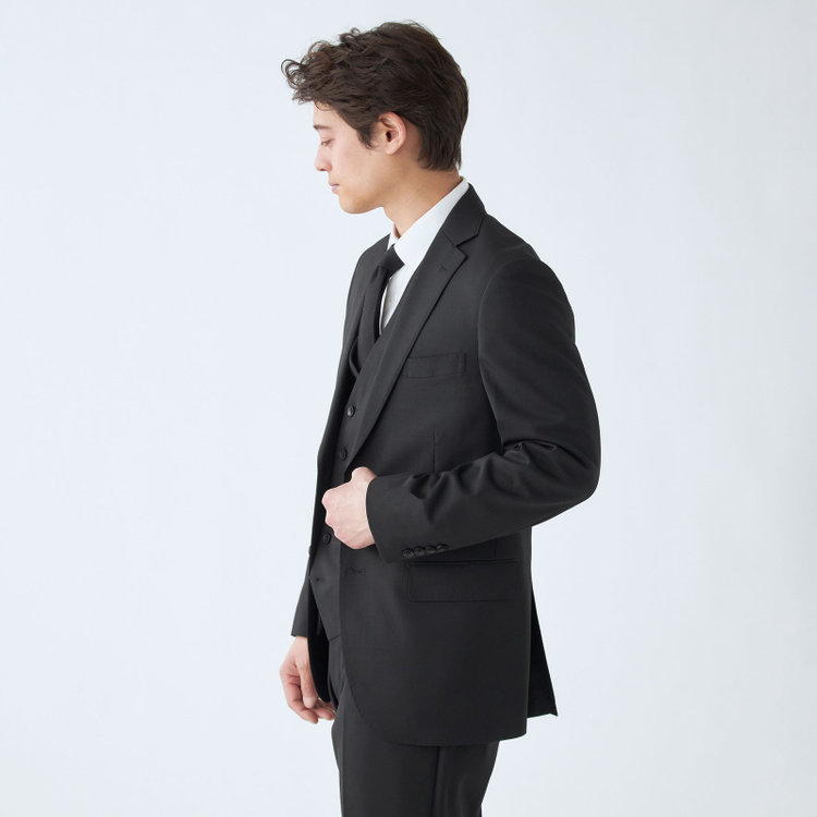 ＪＰ コンフォート 【JOHN PEARSE comfort】【年間】7WAY コーディネイトパンツ付き/2釦シングルスリーピーススーツ ショートタック/ブラック×ツイル+グレーパンツ/ULTRA MOVE/ウエストシャーリング/ウォッシャブル/ストレッチ/※裾上げ必要 黒