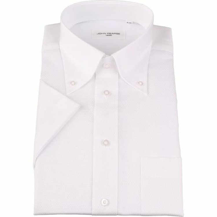 ジョンピアース 【半袖】【JOHN PEARSE White】【形態安定】ボタンダウンドレスシャツ/ホワイト×ドビー/Oil guard ホワイト系(白)