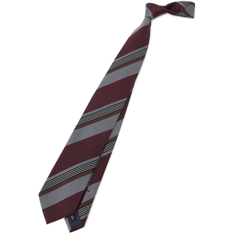 ジョンピアース 【JOHN PEARSE White】シルクストライプ柄ネクタイ/8.0㎝幅/ワイン その他