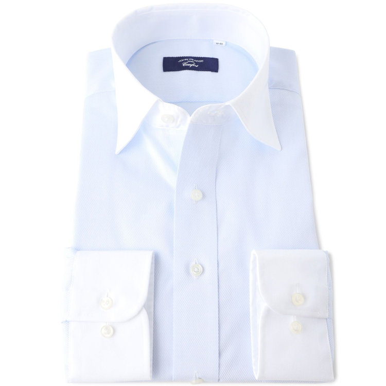 ＪＰコンフォート ネイビー 【JOHN PEARSE comfort navy】【STYLISH】【形態安定】クレリックワイドカラーワイシャツ/ブルー×ドビー 青淡色