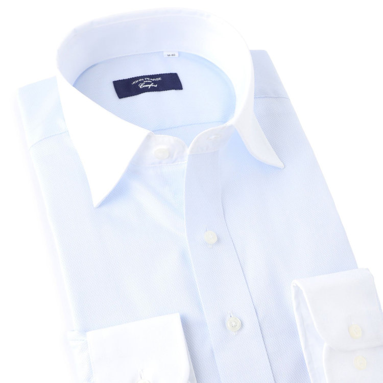 ＪＰコンフォート ネイビー 【JOHN PEARSE comfort navy】【STYLISH】【形態安定】クレリックワイドカラーワイシャツ/ブルー×ドビー 青淡色