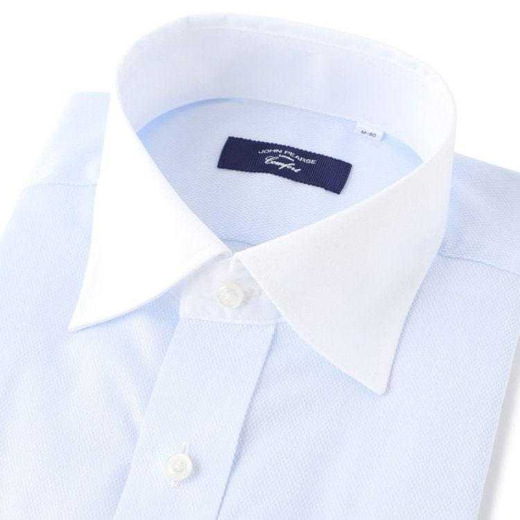ＪＰコンフォート ネイビー 【JOHN PEARSE comfort navy】【STYLISH】【形態安定】クレリックワイドカラーワイシャツ/ブルー×ドビー 青淡色