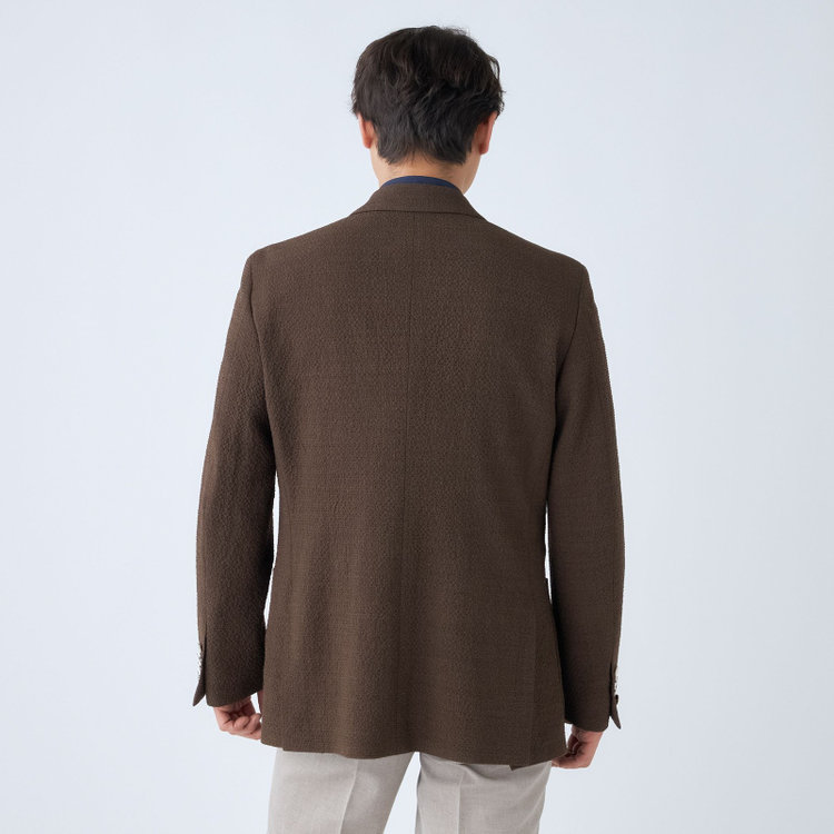 スタンリーブラッカ 【stanley blacker new york】【春夏】2釦シングルジャケット/ブラウン×サッカー/ストレッチ/ゴールド釦 茶中間