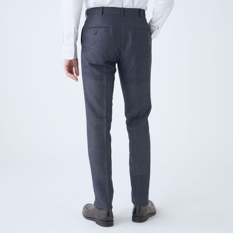 ＪＰコンフォート ネイビー 【JOHN PEARSE comfort navy】【春夏】ショートタックパンツ/ネイビー×チェック/ウエストシャーリング仕様/ULTRA MOVE/※裾上げ必要 紺中間