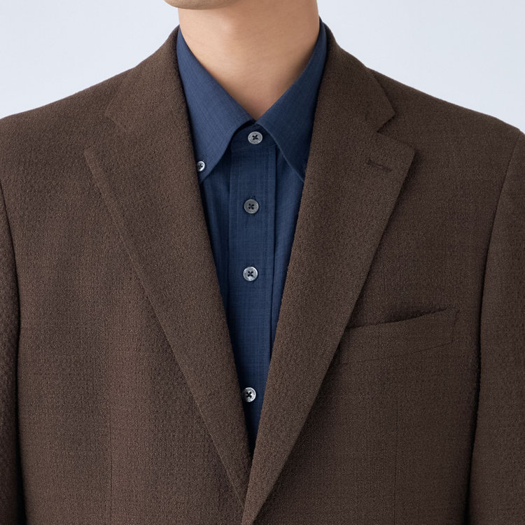 スタンリーブラッカ 【stanley blacker new york】【春夏】2釦シングルジャケット/ブラウン×サッカー/ストレッチ/ゴールド釦 茶中間