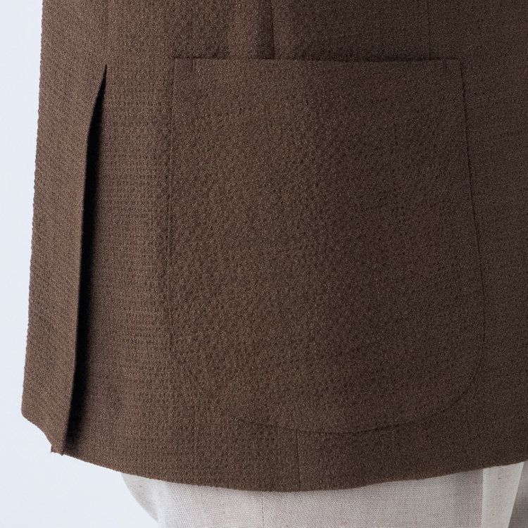 スタンリーブラッカ 【stanley blacker new york】【春夏】2釦シングルジャケット/ブラウン×サッカー/ストレッチ/ゴールド釦 茶中間