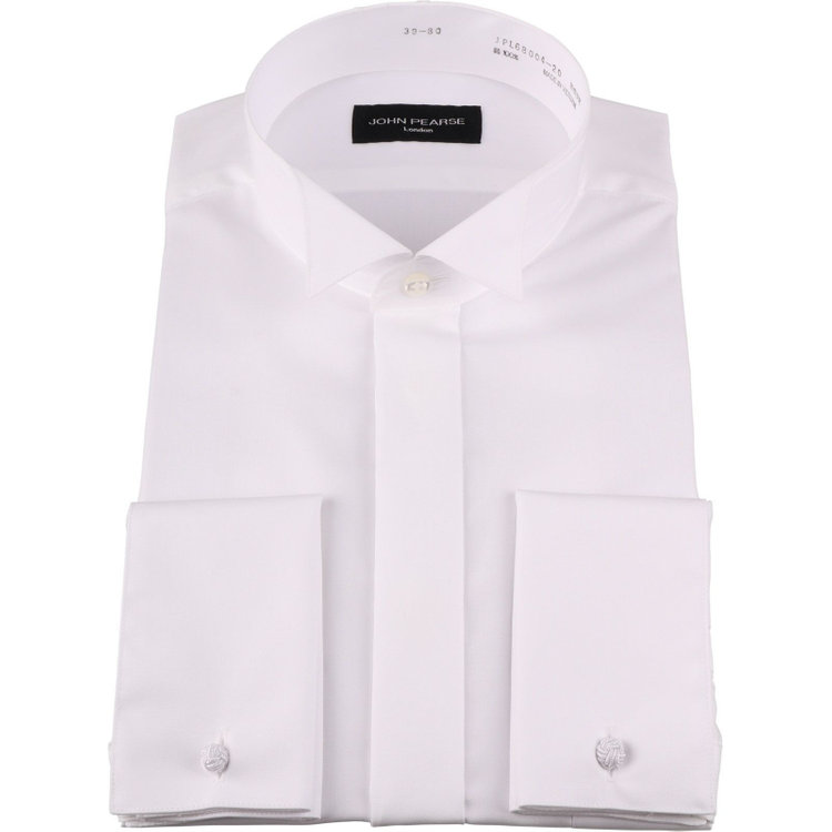 KONAKA　アウトレット 【WEB限定/OUTLET/汚れ・キズ等有】【JOHN PEARSE Black】【形態安定】ウィングカラードレスワイシャツ/ホワイト×ソリッド/ゴムカフス付き ホワイト系(白)