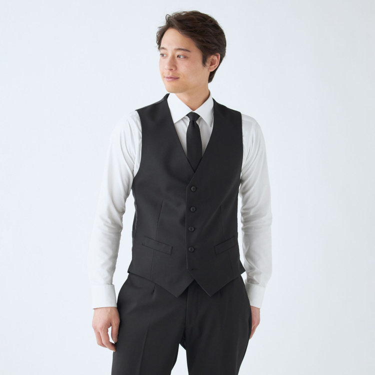 ＪＰ コンフォート 【JOHN PEARSE comfort】【年間】7WAY コーディネイトパンツ付き/2釦シングルスリーピーススーツ ショートタック/ブラック×ツイル+グレーパンツ/ULTRA MOVE/ウエストシャーリング/ウォッシャブル/ストレッチ/※裾上げ必要 黒