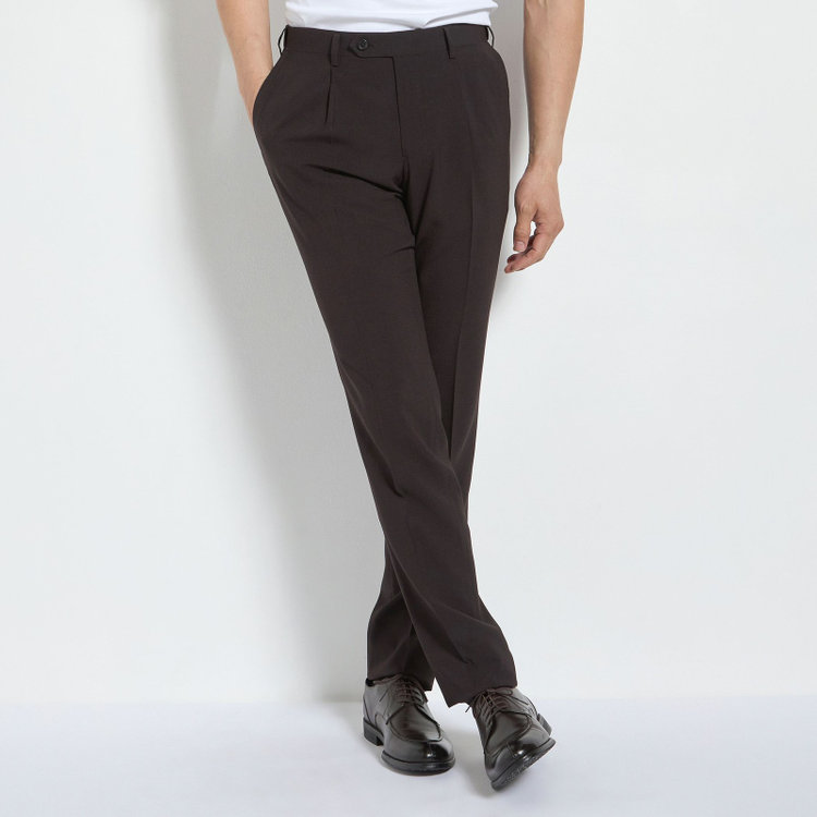 ジョンピアース 【発送在庫あり】【ファブリーズ認定！抗菌消臭加工】【JOHN PEARSE White】【春夏】1タックパンツ/ブラウン×マイクロチェック/ULTRA MOVE/ウエストムーブ仕様/※裾上げ必要 茶中間