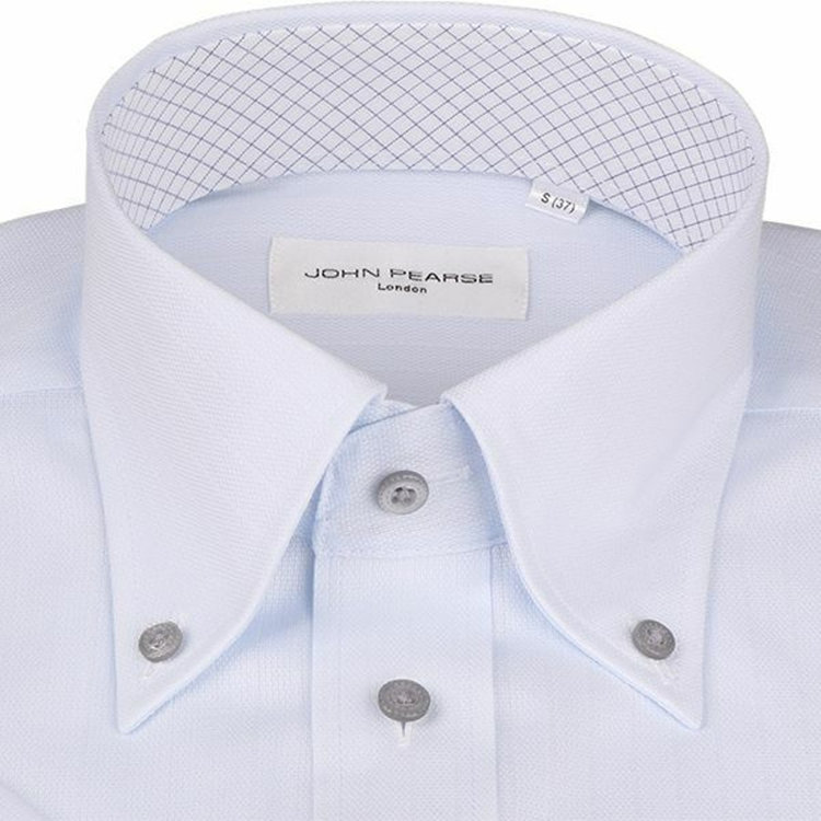 ジョンピアース 【半袖】【JOHN PEARSE White】【形態安定】ボタンダウンドレスシャツ/ブルー×ドビーストライプ/襟裏別布/釦・釦付糸：グレー/Oil guard ブルー系(青)