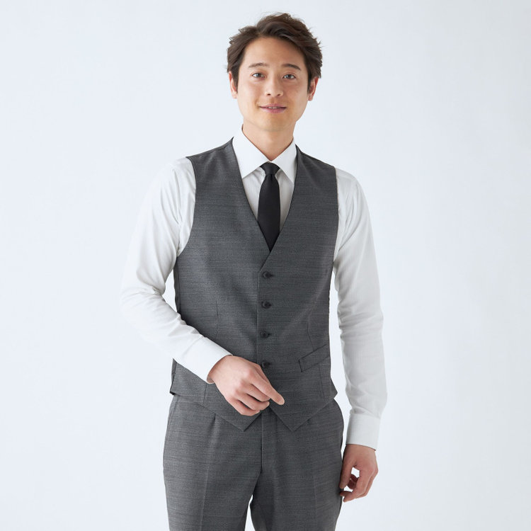 ＪＰ コンフォート 【JOHN PEARSE comfort】【年間】7WAY コーディネイトパンツ付き/2釦シングルスリーピーススーツ ショートタック/ブラック×ツイル+グレーパンツ/ULTRA MOVE/ウエストシャーリング/ウォッシャブル/ストレッチ/※裾上げ必要 黒