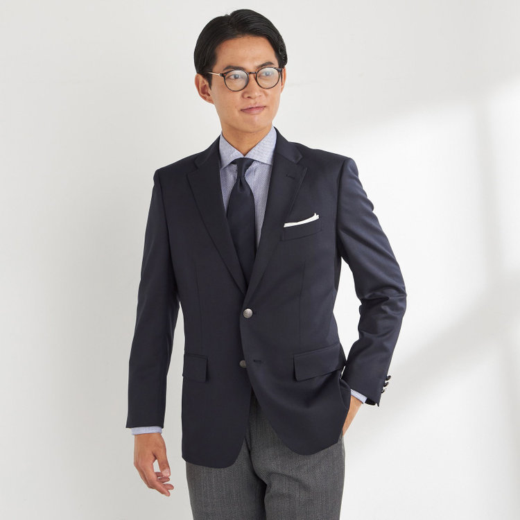 ジョンピアース 【JOHN PEARSE White】【年間】ウールブレンド 2釦シングルジャケット/ネイビー×ソリッド/メタルボタン 紺濃色