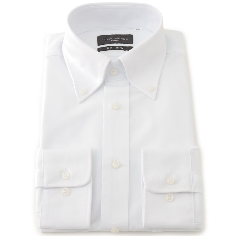 ジョンピアースブラック 【JOHN PEARSE Black】【ノーアイロン】ボタンダウンドレスワイシャツ/ホワイト/ULTRA MOVE「ニット素材」「ノーアイロン」「ストレッチ」「高通気性」 白