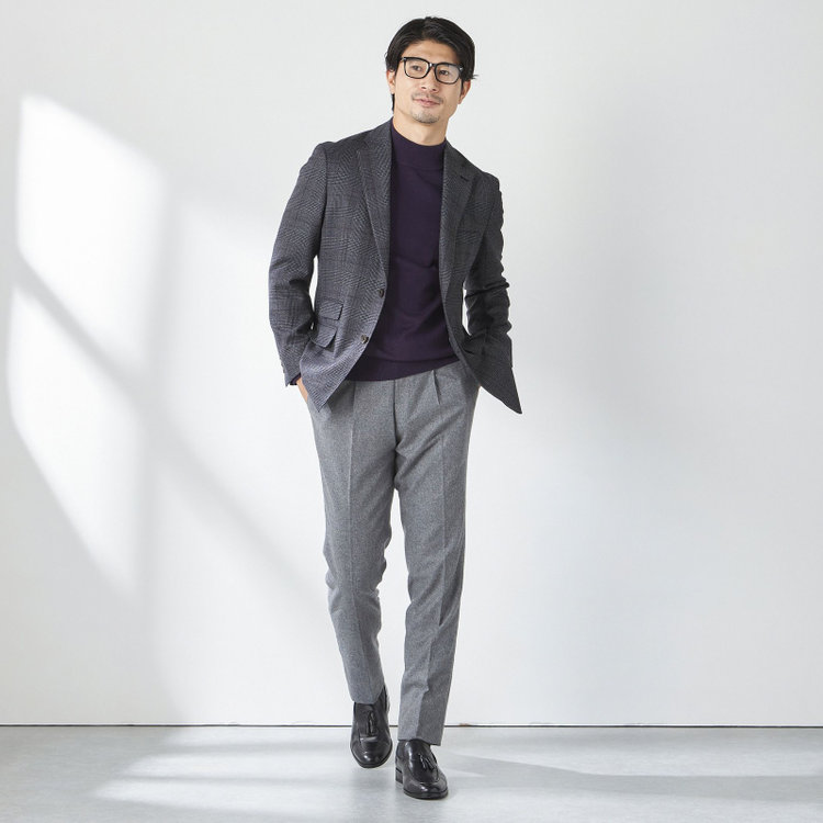 スタンリーブラッカ 【stanley blacker new york】【秋冬】2釦ジャケット/クラシックグレンチェック 紺中間