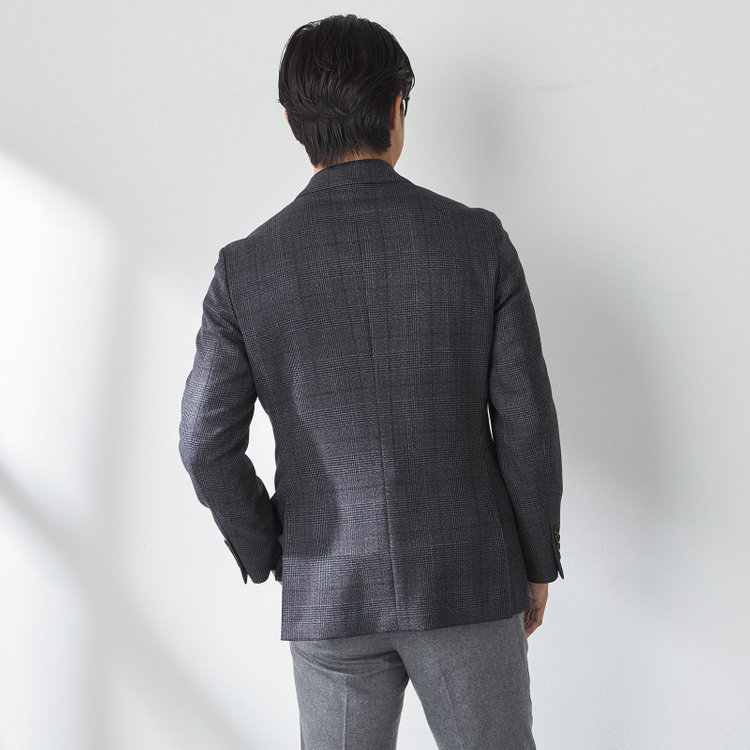 スタンリーブラッカ 【stanley blacker new york】【秋冬】2釦ジャケット/クラシックグレンチェック 紺中間