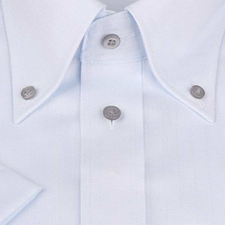 ジョンピアース 【半袖】【JOHN PEARSE White】【形態安定】ボタンダウンドレスシャツ/ブルー×ドビーストライプ/襟裏別布/釦・釦付糸：グレー/Oil guard ブルー系(青)