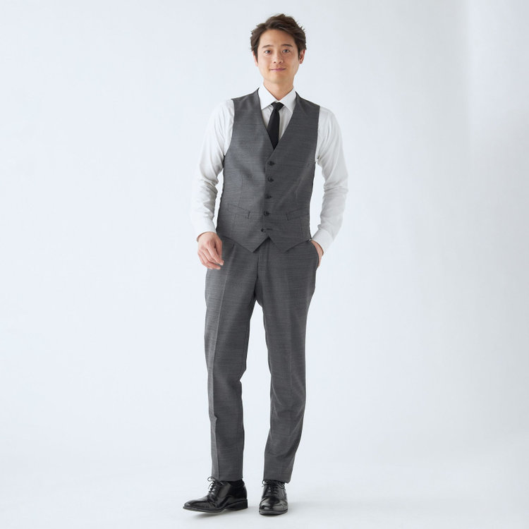 ＪＰ コンフォート 【JOHN PEARSE comfort】【年間】7WAY コーディネイトパンツ付き/2釦シングルスリーピーススーツ ショートタック/ブラック×ツイル+グレーパンツ/ULTRA MOVE/ウエストシャーリング/ウォッシャブル/ストレッチ/※裾上げ必要 黒