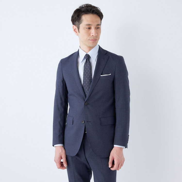 ＪＰ コンフォート 【JOHN PEARSE comfort】【春夏】2釦シングルスーツ ショートタック/ネイビー×千鳥柄/REAL NAVY/NEW ZEALAND WOOLSHOWER CLEAN/SustainaBee Wool/※裾上げ必要 青中間