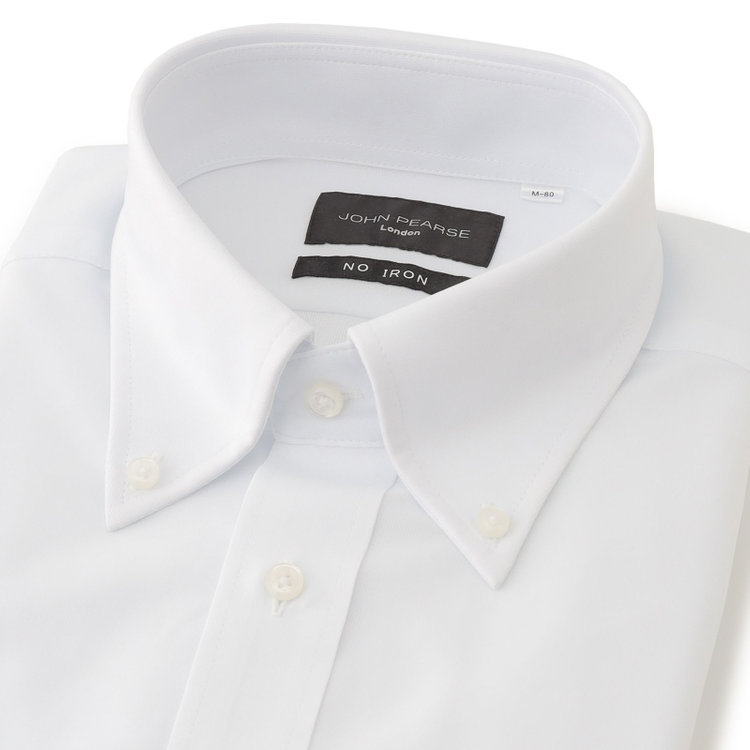 ジョンピアースブラック 【JOHN PEARSE Black】【ノーアイロン】ボタンダウンドレスワイシャツ/ホワイト/ULTRA MOVE「ニット素材」「ノーアイロン」「ストレッチ」「高通気性」 白