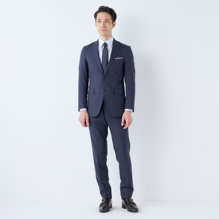 ＪＰ コンフォート 【JOHN PEARSE comfort】【春夏】2釦シングルスーツ ショートタック/ネイビー×千鳥柄/REAL NAVY/NEW ZEALAND WOOLSHOWER CLEAN/SustainaBee Wool/※裾上げ必要 青中間