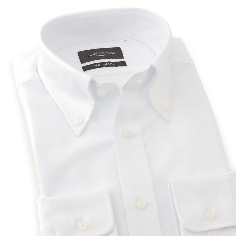 ジョンピアースブラック 【JOHN PEARSE Black】【ノーアイロン】ボタンダウンドレスワイシャツ/ホワイト/ULTRA MOVE「ニット素材」「ノーアイロン」「ストレッチ」「高通気性」 白
