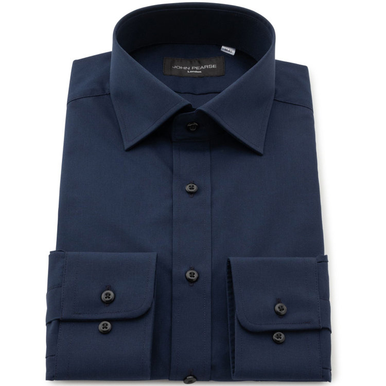 ジョンピアースブラック 【JOHN PEARSE Black】【SLIM】【形態安定】ワイドカラードレスワイシャツ/ネイビー 紺濃色