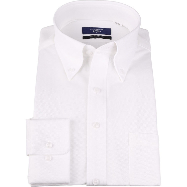 KONAKA　アウトレット 【WEB限定/OUTLET/汚れ・キズ等有】【JOHN PEARSE comfort navy】【ノーアイロン】ボタンダウンドレスワイシャツ/ホワイト×ドビー/ULTRA MOVE/ニット素材 ホワイト系(白)