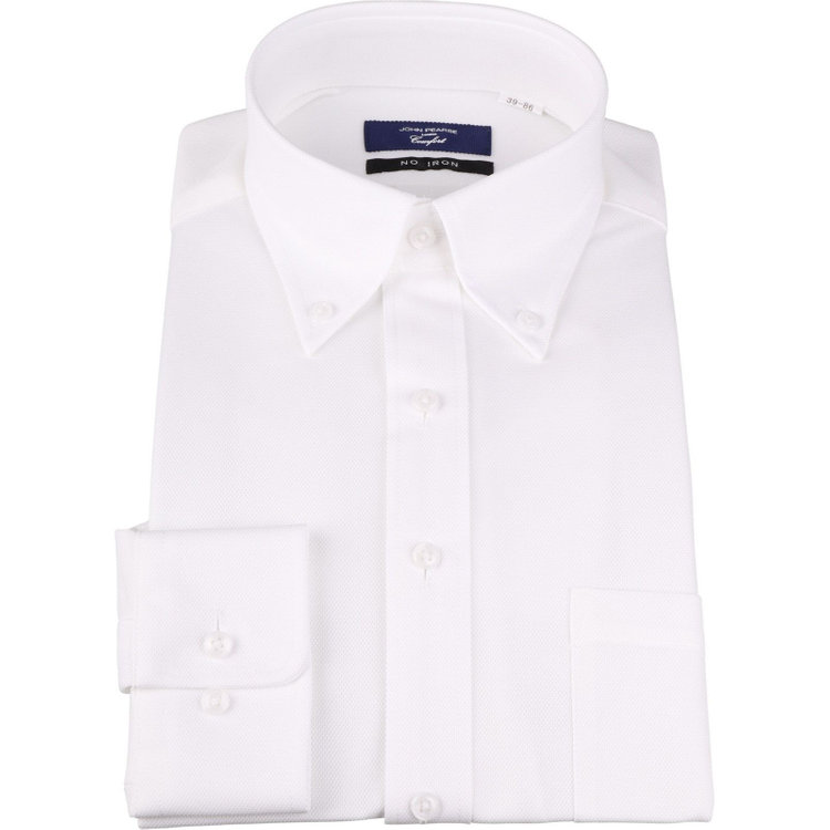 KONAKA　アウトレット 【WEB限定/OUTLET/汚れ・キズ等有】【JOHN PEARSE comfort navy】【ノーアイロン】ボタンダウンドレスワイシャツ/ホワイト×ドビー/ULTRA MOVE/ニット素材 ホワイト系(白)