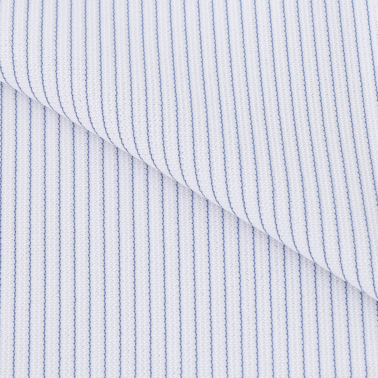 ジョンピアース 【半袖】【JOHN PEARSE White】【ノーアイロン】ボタンダウンドレスワイシャツ/ホワイト×ネイビーストライプ/ULTRA MOVE/ニット素材 青濃色