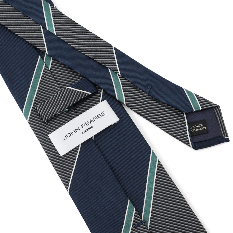 ジョンピアース 【JOHN PEARSE White】シルクストライプ柄ネクタイ/8.0㎝幅/ネイビー その他