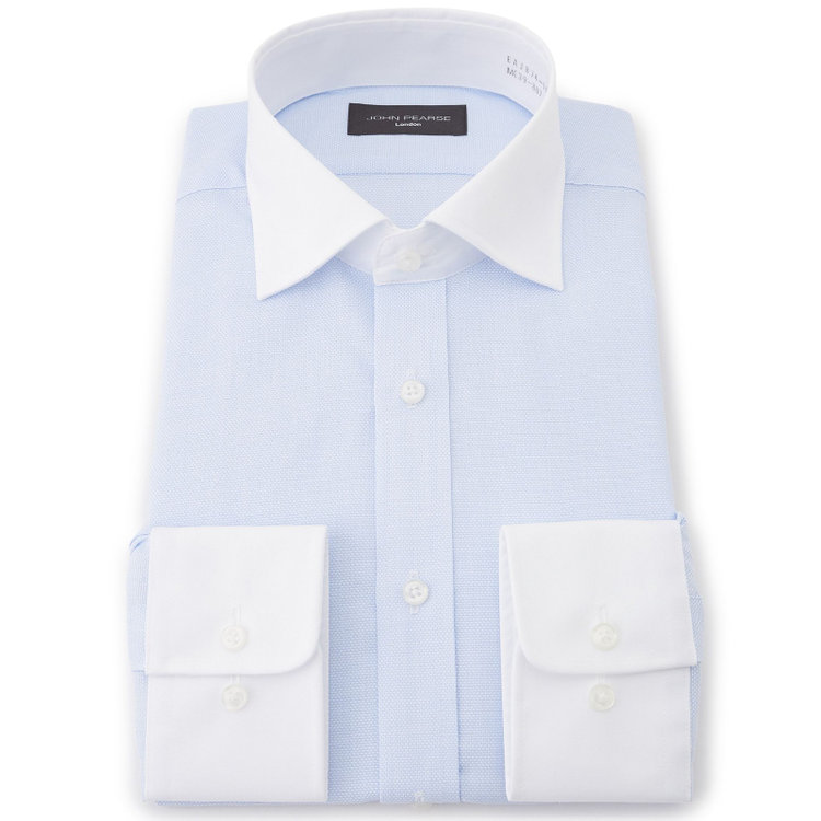 ジョンピアースブラック 【JOHN PEARSE Black】【形態安定】クレリックワイドカラーワイシャツ/襟袖：ホワイト+ブルードビー 青淡色