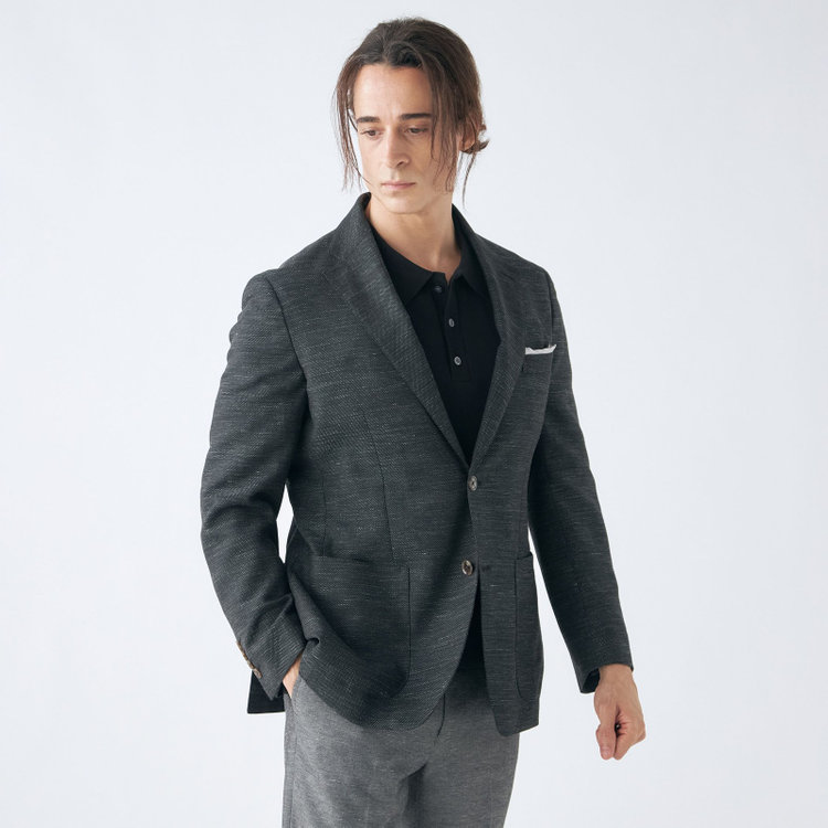 スタンリーブラッカ 【stanley blacker new york】【春夏】リネンミックス2釦シングルジャケット/カーキ×スラブ 緑濃色